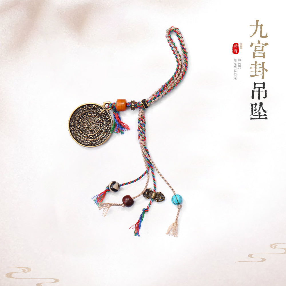 ZenWuxiang Tibetan Nine Palace Eight Trigram Car Hanger with Ox Bone Beads