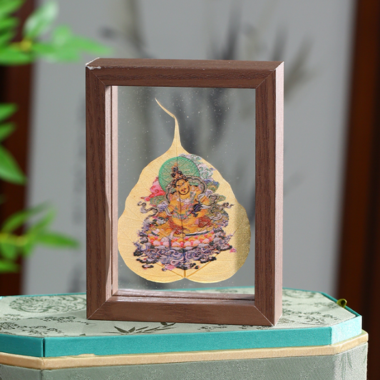 ZenWuxiang Tibetan Yellow Jambhala Bodhi Leaf Framed Prosperity Art