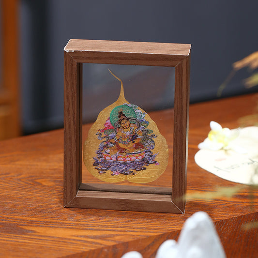 ZenWuxiang Tibetan Yellow Jambhala Bodhi Leaf Framed Prosperity Art