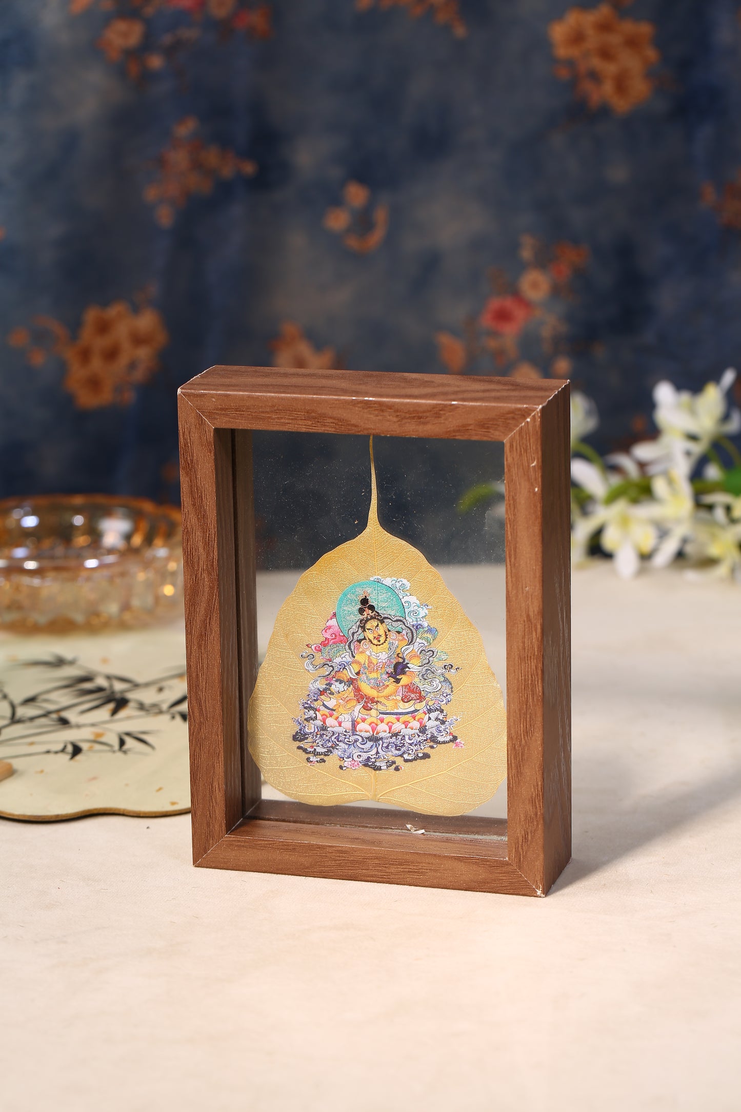 ZenWuxiang Tibetan Yellow Jambhala Bodhi Leaf Framed Prosperity Art