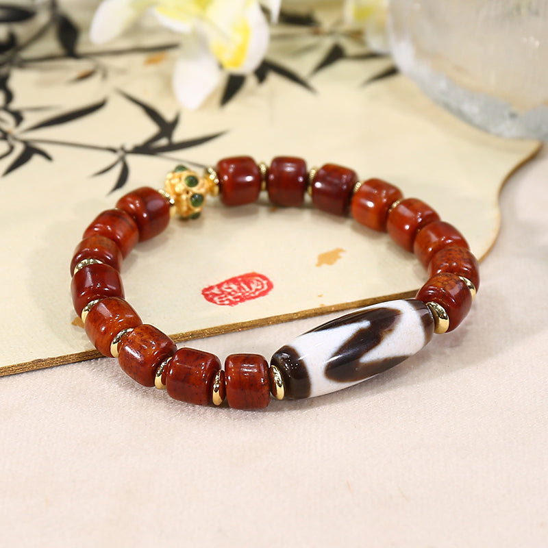 ZenWuxiang Ox Bone Tiger Tooth Dzi Bracelet with Copper Spacers