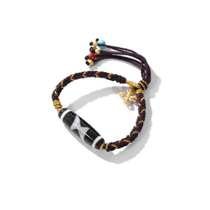 ZenWuxiang Five-Shine Dzi Bracelet with Copper Imitation Turquoise South Red Agate