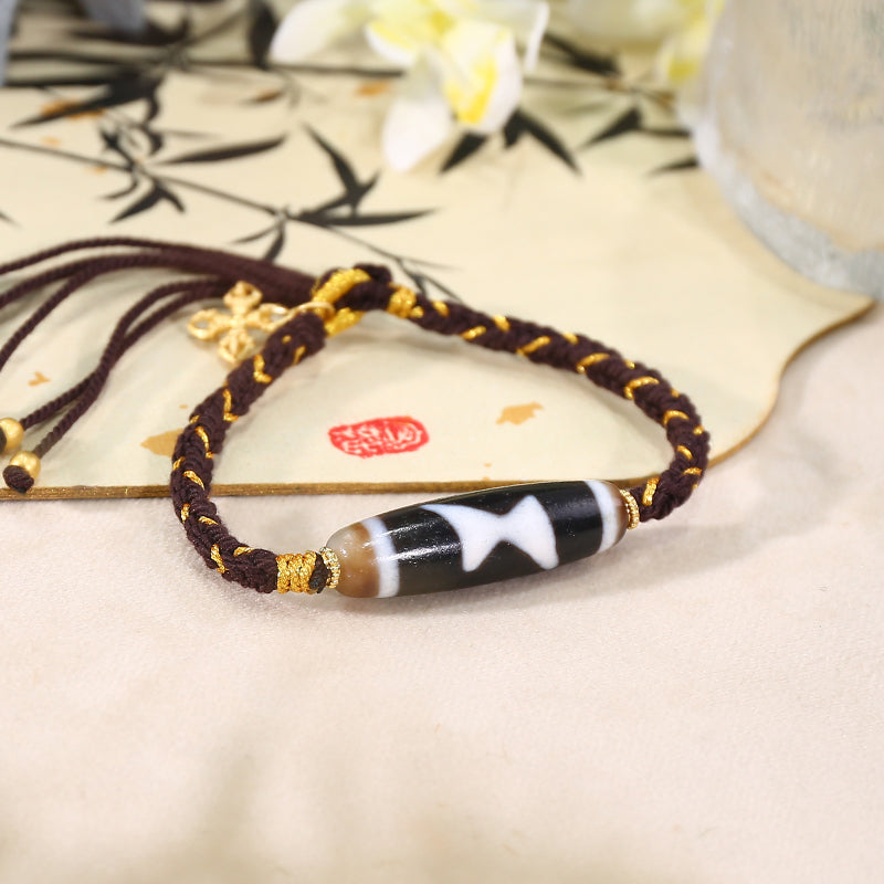 ZenWuxiang Five-Shine Dzi Bracelet with Copper Imitation Turquoise South Red Agate