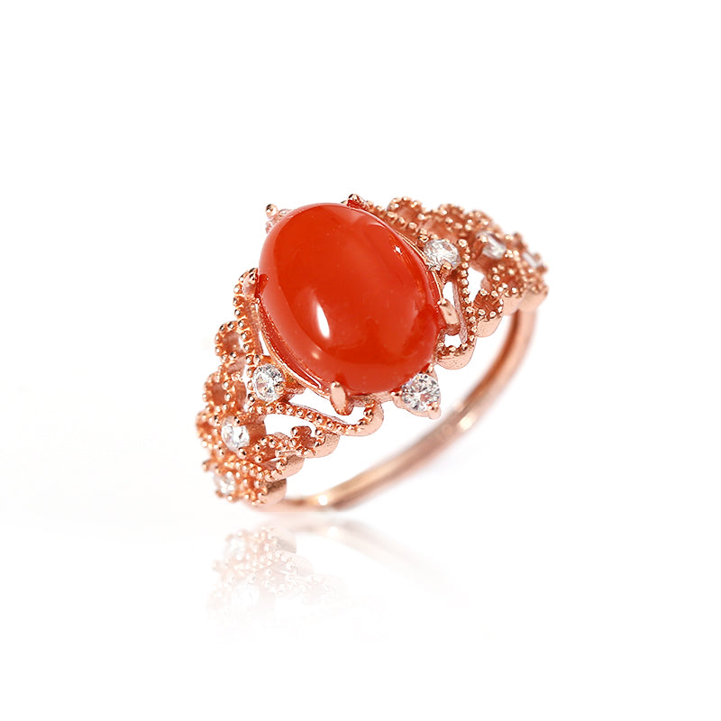 ZenWuxiang South Red Agate Cabochon Luck Ring
