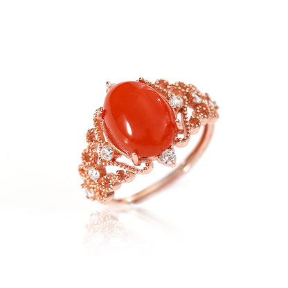 ZenWuxiang South Red Agate Cabochon Luck Ring