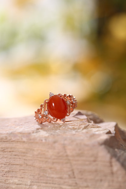ZenWuxiang South Red Agate Cabochon Luck Ring