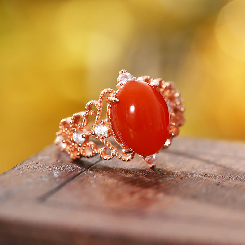ZenWuxiang South Red Agate Cabochon Luck Ring