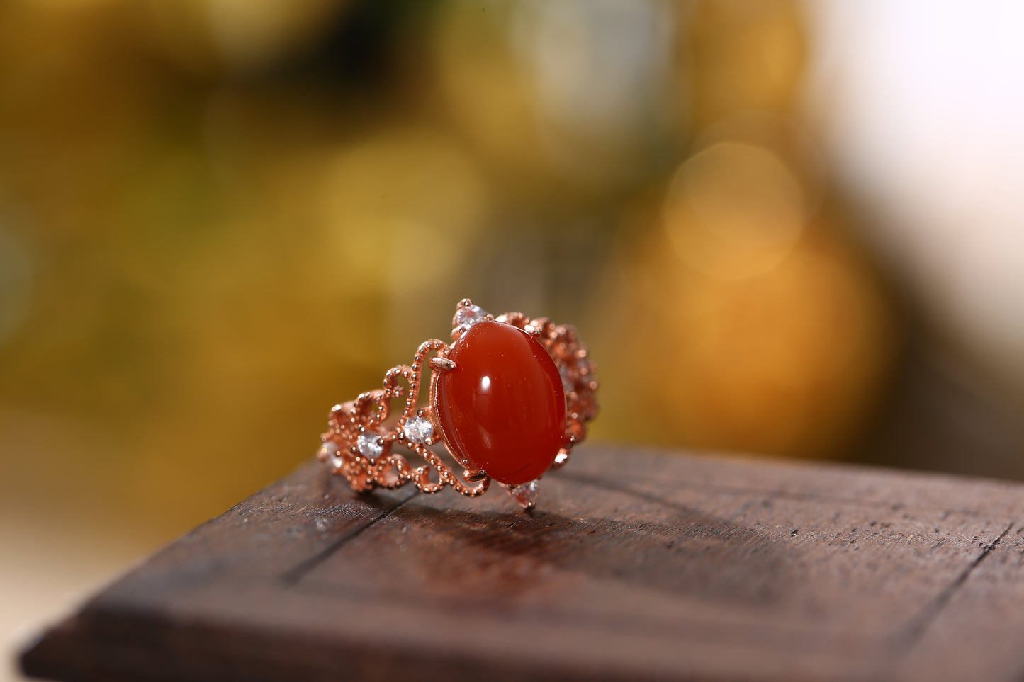 ZenWuxiang South Red Agate Cabochon Luck Ring