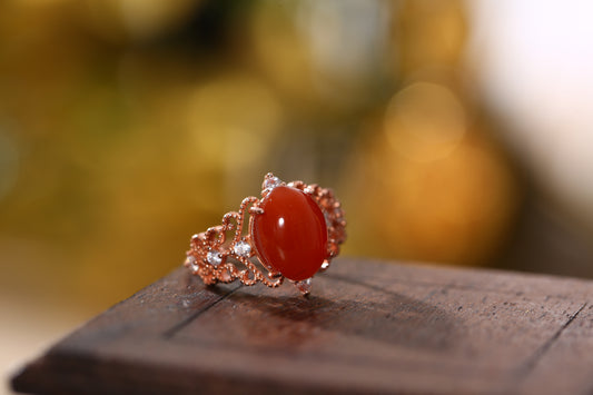 ZenWuxiang South Red Agate Cabochon Luck Ring