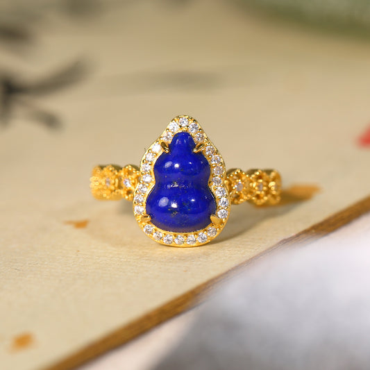 ZenWuxiang Lapis Lazuli Gourd Gold Plated Blessing Ring