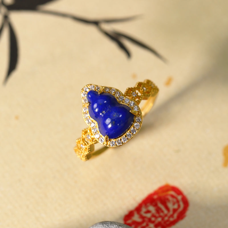 ZenWuxiang Lapis Lazuli Gourd Gold Plated Blessing Ring