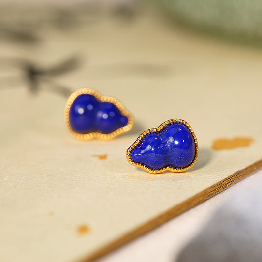 ZenWuxiang Lapis Lazuli Gourd Silver Stud Earrings