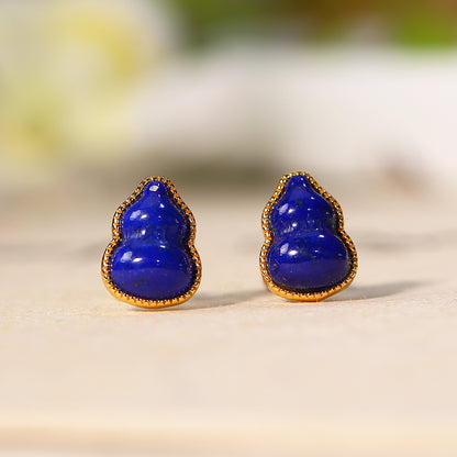 ZenWuxiang Lapis Lazuli Gourd Silver Stud Earrings
