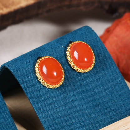 ZenWuxiang South Red Agate S925 Silver Earrings (8x10mm)