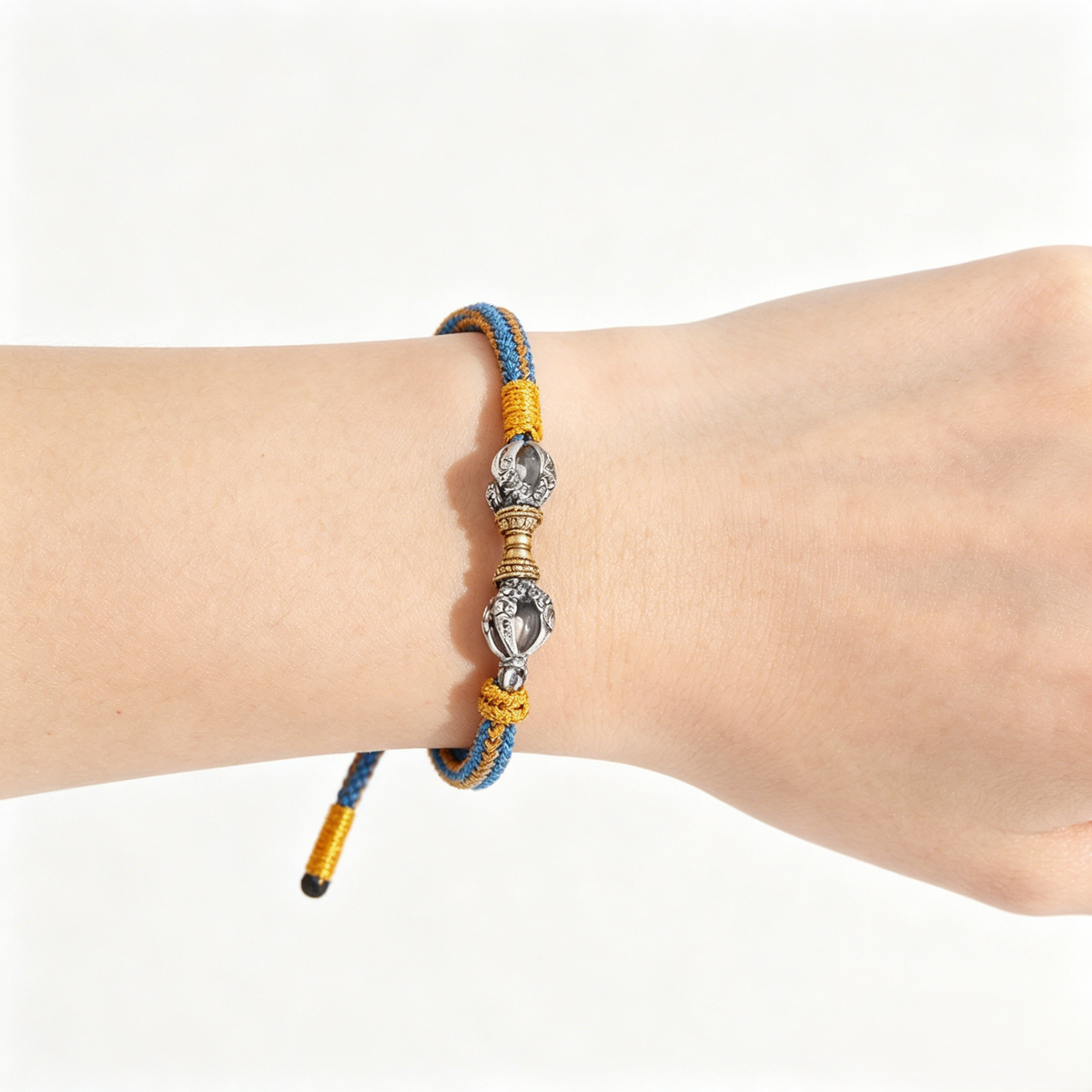 ZenWuxiang 925 Silver Vajra Dorje Spiritual Protection Bracelet - Tibetan Hand-Braided Mantra Cord for Strength & Abundance Manifestation