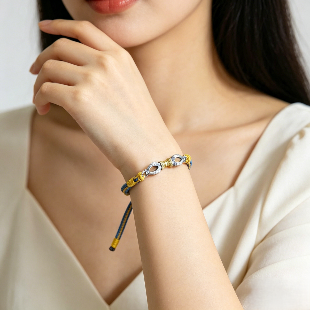 ZenWuxiang 925 Silver Vajra Dorje Spiritual Protection Bracelet - Tibetan Hand-Braided Mantra Cord for Strength & Abundance Manifestation