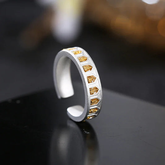 ZenWuxiang Thousand Buddha Gold Plated 925 Silver Adjustable Ring