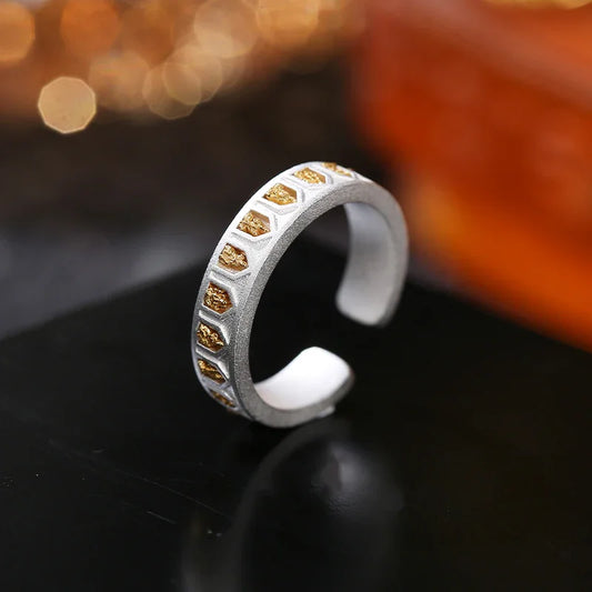 ZenWuxiang Thousand Buddha Gold Plated 925 Silver Adjustable Ring