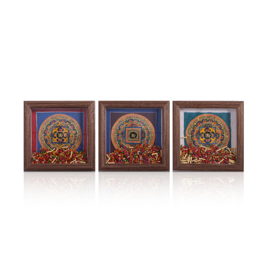 ZenWuxiang Surprise Tibetan Mandala Thangka Framed Art | Hand-Painted Sacred Geometry 5x5 in Freestanding Desk Altar Display