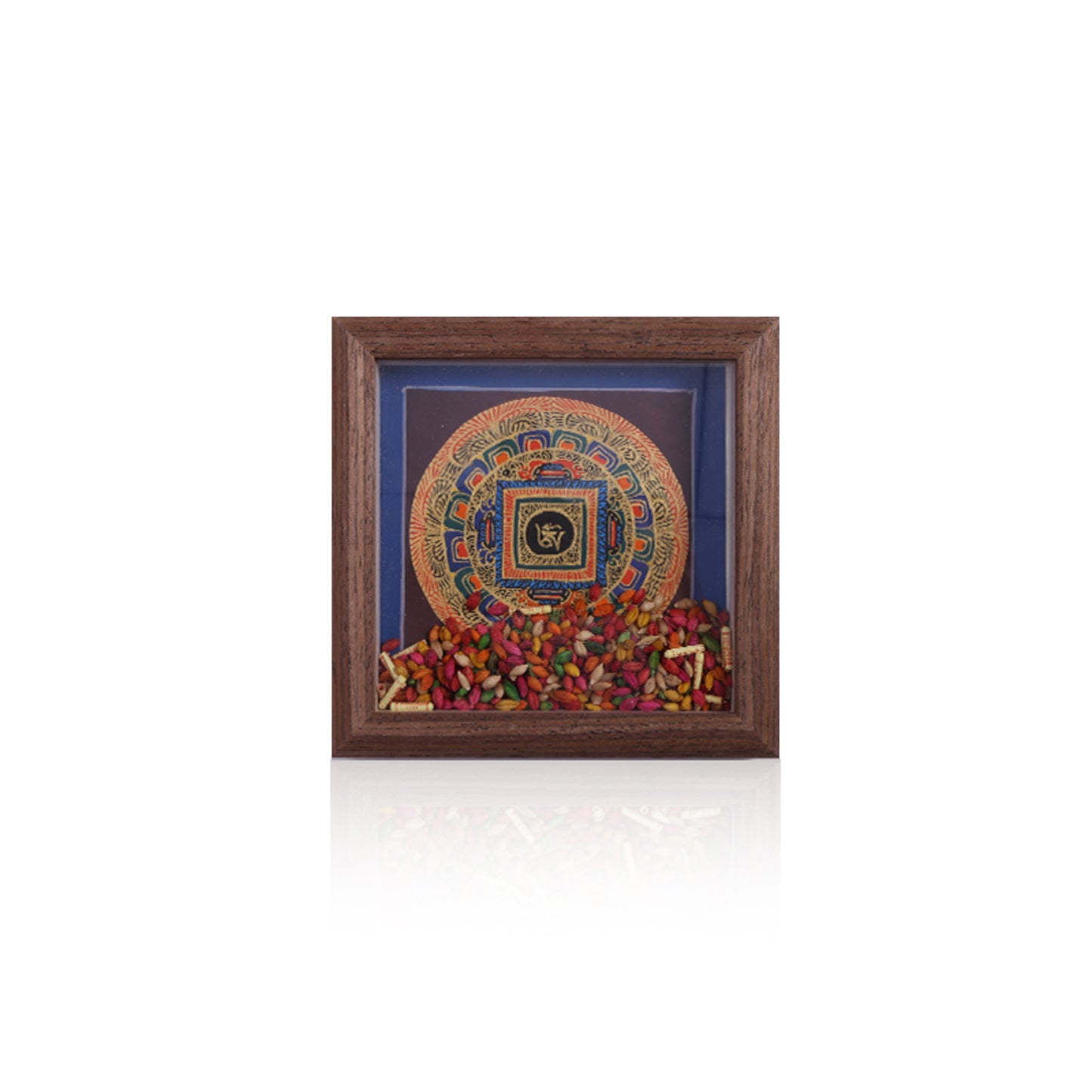 ZenWuxiang Surprise Tibetan Mandala Thangka Framed Art | Hand-Painted Sacred Geometry 5x5 in Freestanding Desk Altar Display
