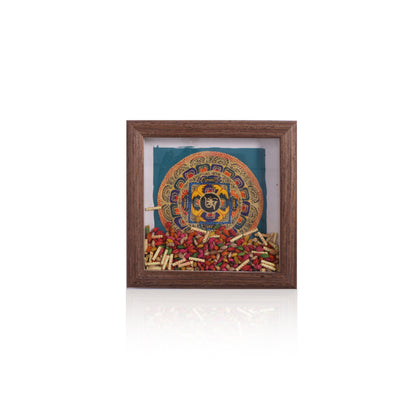 ZenWuxiang Surprise Tibetan Mandala Thangka Framed Art | Hand-Painted Sacred Geometry 5x5 in Freestanding Desk Altar Display