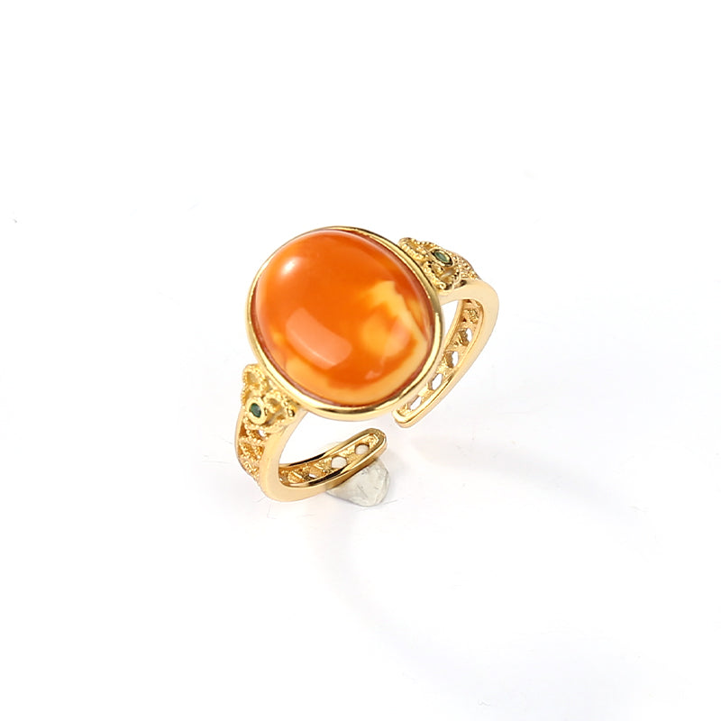 ZenWuxiang Beeswax Ruyi Cabochon S925 Silver Ring (10x12mm)