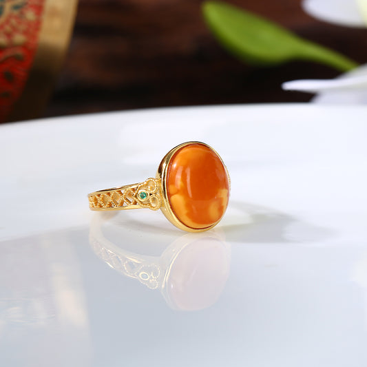 ZenWuxiang Beeswax Ruyi Cabochon S925 Silver Ring (10x12mm)