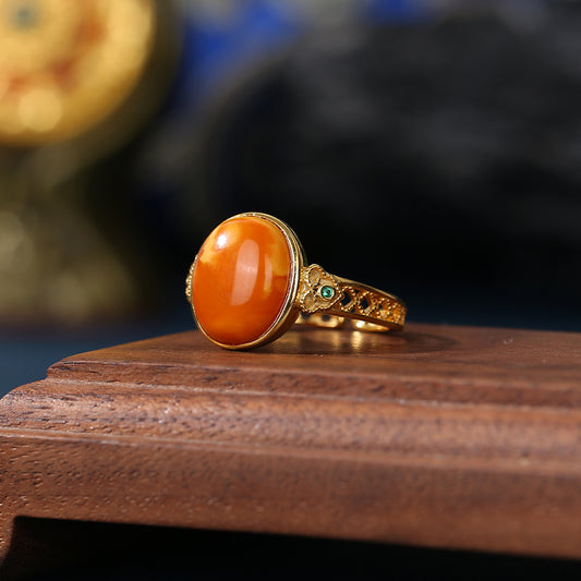 ZenWuxiang Beeswax Ruyi Cabochon S925 Silver Ring (10x12mm)