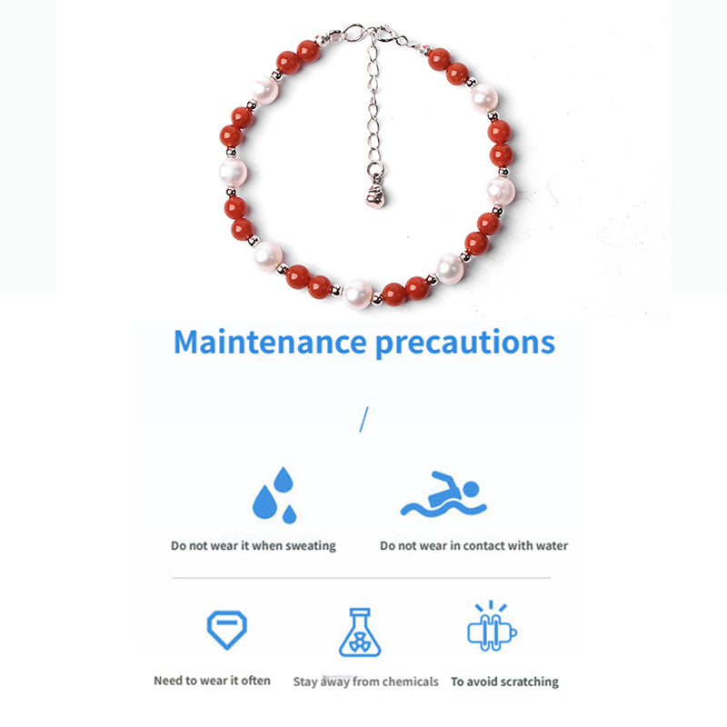 ZenWuxiang “Snowfield Dawn Series” Pearl & Red Agate Bracelet