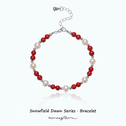 ZenWuxiang “Snowfield Dawn Series” Pearl & Red Agate Bracelet