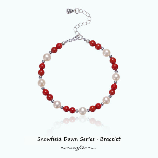 ZenWuxiang “Snowfield Dawn Series” Pearl & Red Agate Bracelet