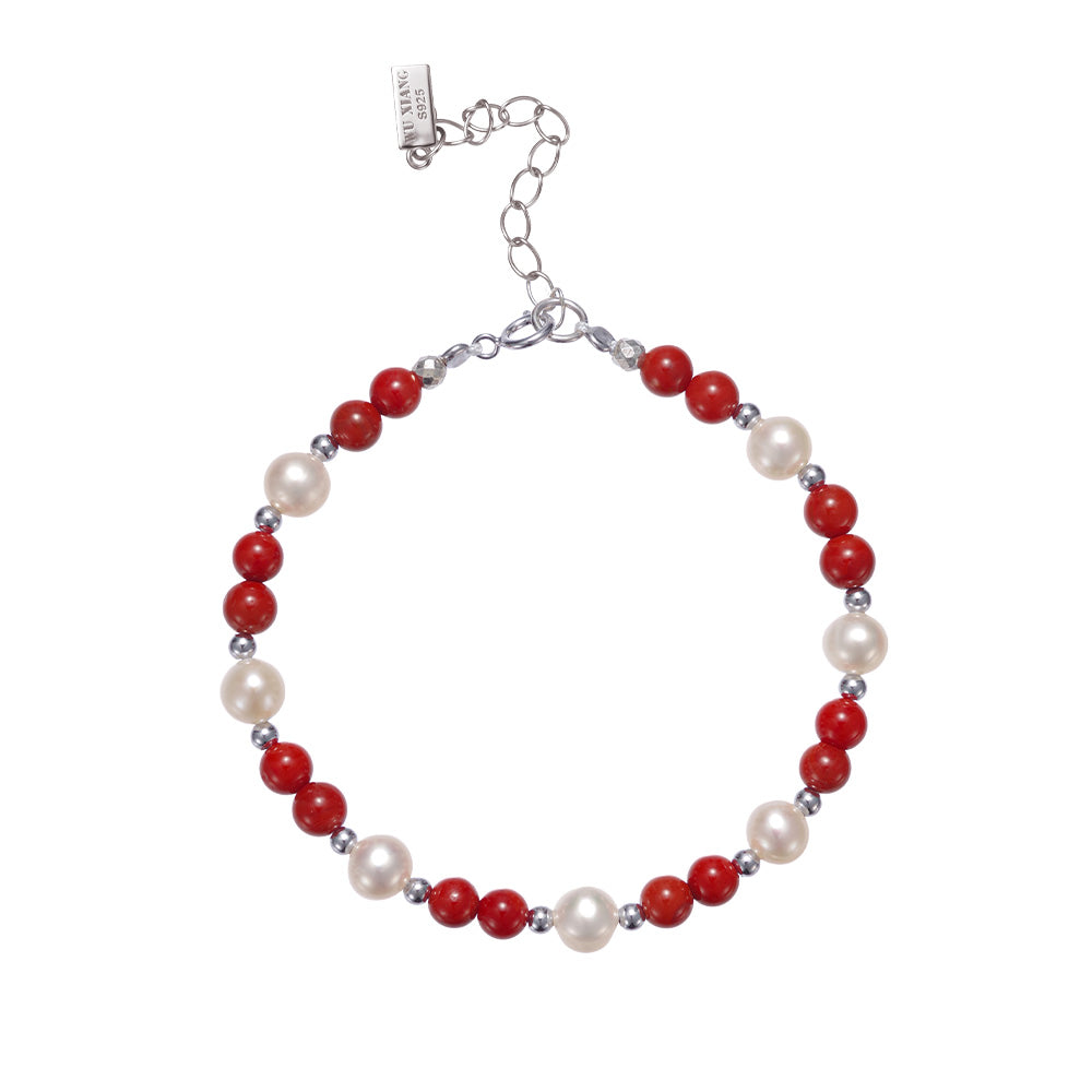 ZenWuxiang “Snowfield Dawn Series” Pearl & Red Agate Bracelet