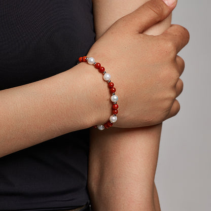 ZenWuxiang “Snowfield Dawn Series” Pearl & Red Agate Bracelet
