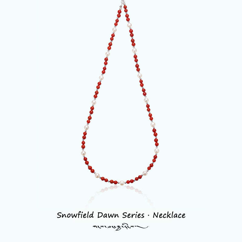 ZenWuxiang “Snowfield Dawn Series” Pearl & Red Agate Necklace