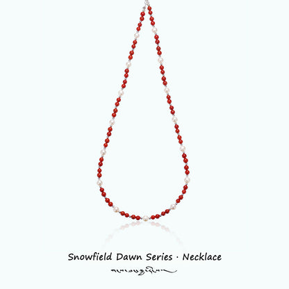 ZenWuxiang “Snowfield Dawn Series” Pearl & Red Agate Necklace