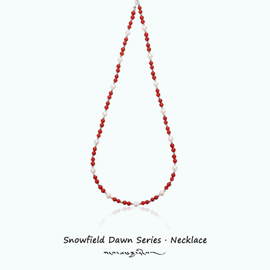 ZenWuxiang “Snowfield Dawn Series” Pearl & Red Agate Necklace