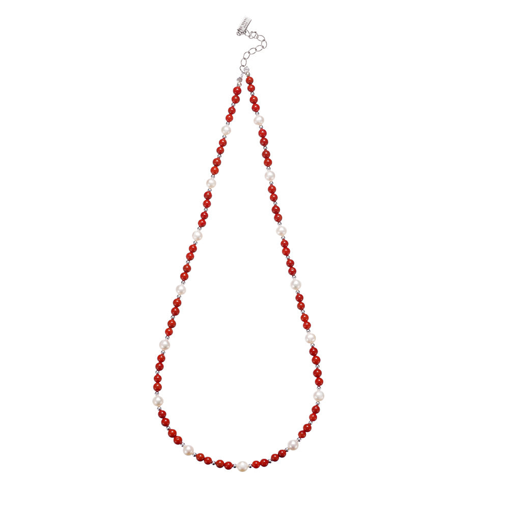 ZenWuxiang “Snowfield Dawn Series” Pearl & Red Agate Necklace