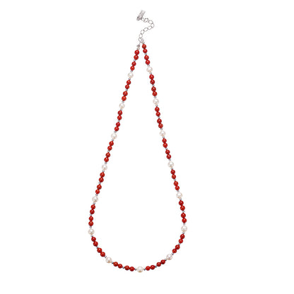 ZenWuxiang “Snowfield Dawn Series” Pearl & Red Agate Necklace