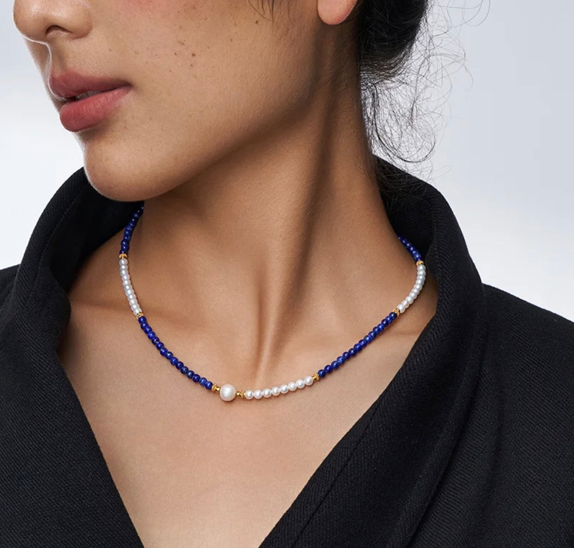 ZenWuxiang “Sky Top Series” Lapis & Pearl Collar Necklace
