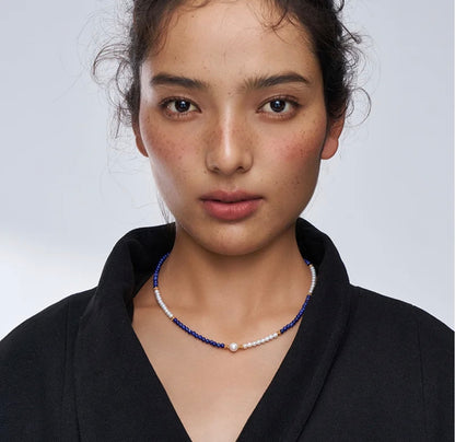 ZenWuxiang “Sky Top Series” Lapis & Pearl Collar Necklace