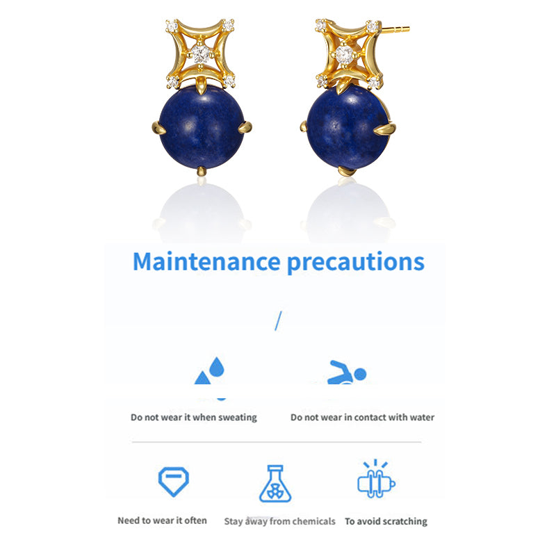 ZenWuxiang “Mandala Series” Oval Lapis Stud Earrings