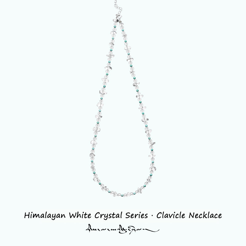 ZenWuxiang “Himalayan Crystal Series” Raw White Crystal Turquoise Clavicle Necklace