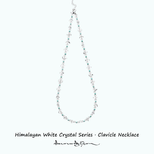 ZenWuxiang “Himalayan Crystal Series” Raw White Crystal Turquoise Clavicle Necklace