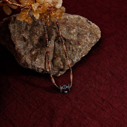 ZenWuxiang Tibetan Mani Stone Agate Necklace, Boho Ethnic Necklace with Natural Agate Beads, Lulutong Bead & Brass Charm, Vintage Tibetan Protection Jewelry