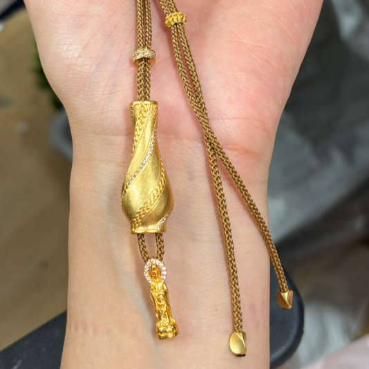 ZenWuxiang Guanyin Treasure Vase Pendant Necklace | Gold-Plated Copper & Zircon