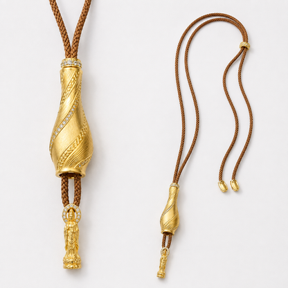 ZenWuxiang Guanyin Treasure Vase Pendant Necklace | Gold-Plated Copper & Zircon