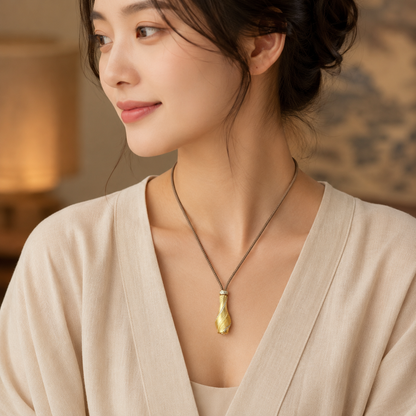 ZenWuxiang Guanyin Treasure Vase Pendant Necklace | Gold-Plated Copper & Zircon