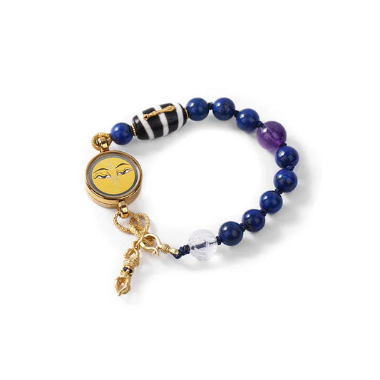 Lapis Lazuli & Amethyst Dorje Bracelet — Tibetan Vajra Protection Beaded Bracelet for Wisdom & Inner Peace