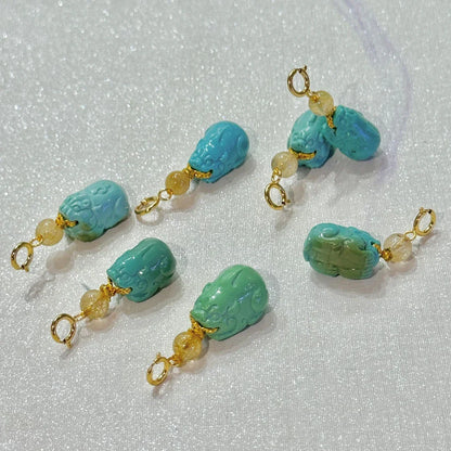 ZenWuxiang Pixiu 18K Turquoise Rutilated Quartz Pendant (9-12mm)