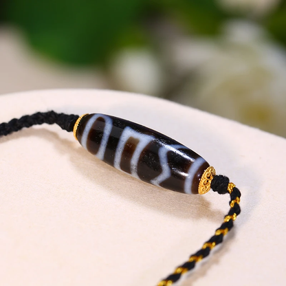 ZenWuxiang Four Activities Motif Black Gold Dzi Bead Necklace | Himalayan Cultural Jewelry
